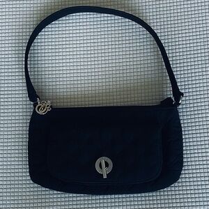 Vera Bradley Black Microfiber Shoulder Bag with Silver Accents